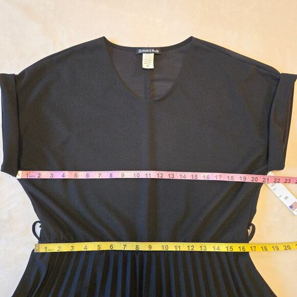 Sz 3X ELIZABETH NICOLE Black Cuffed Drop-shoulder Pleated Bottom Midi Dress - Picture 6 of 10